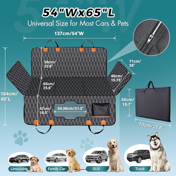 Chumajor Back Seat Extender for Dogs-Supports 400lb,Waterproof Dog Car Seat Cover Hard Bottom-Detachable,600D Heavy Duty Scratch Proof Nonslip Soft,Dog Hammock for Car,SUVs