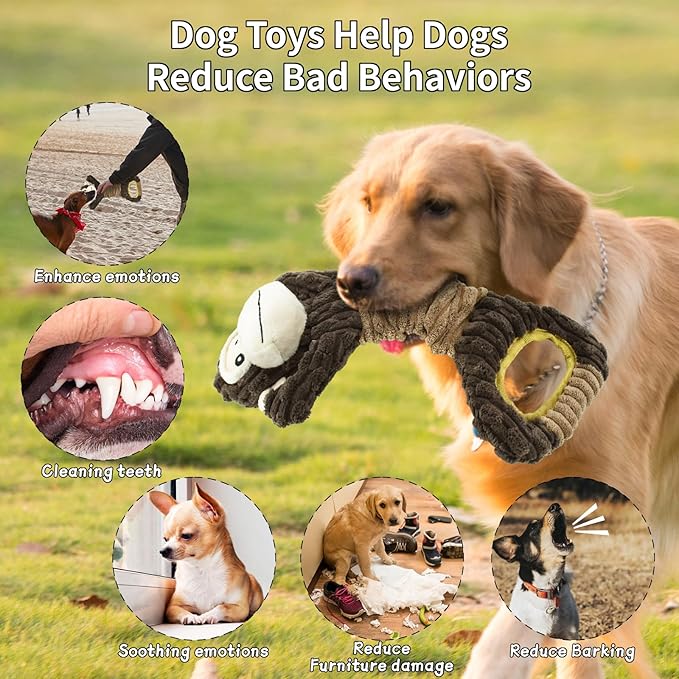 Vehomy Dog Squeaky Toy Gorilla Shaped Dog Toy for Aggressive Chewers Tug of War Dog Toy Pet Interactive Toy Dog Plush Toy with Crinkle Paper for Small Medium Large Dogs Gorilla, Brown