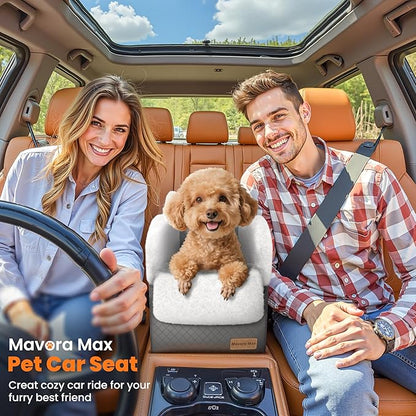Mavora Max Portable Small Dog Seat for Car, Luxury Center Console Dog Car Seat Booster with Safety Tethers, Anti-Collapse Pet Travel Carseat for SUV, Truck (Dark Grey/White)
