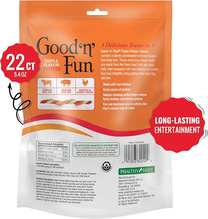 Good 'N' Fun Triple Flavor Twist Chews for Dogs, 22-Count (Pack of 2)