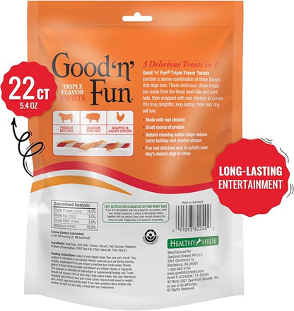 Good 'N' Fun Triple Flavor Twist Chews for Dogs, 22-Count (Pack of 2)