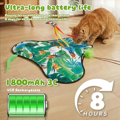 SDWUBQ Interactive Cat Toys Rechargeable,Moving Concealed Feathers,Real Mouse Squeaky,Touch Activated Cat Kitten Toy Exercise Toys for Indoor Bored Adult Cats (Green)