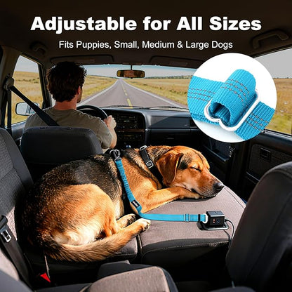 APakBak Dog Seat Belt for Car, Adjustable Dog Car Harness Seatbelt for Small Medium Large Dogs, Heavy Duty Travel Safety Restraint with Locking Aluminum Hook & Reflective Nylon Strap, Light Blue