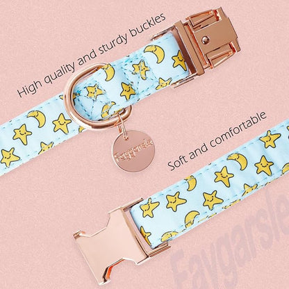 Faygarsle Blue Stars Moon Pattern Dog Collar for Small Medium Large Dogs Cute Puppy Collars for Female Dogs for Summer Spring Wedding Necklace Girl Dog Collar M