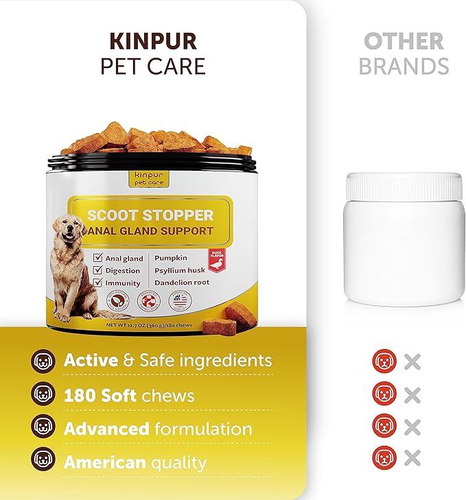 Scoot Stopper Dog Soft Chews w/Fiber for Digestion Support and Comfort - Stool Hardener for Anal Gland Treatment w/Natural Flaxseed, Pumpkin and Psyllium Husk - Stops Scooting and Firms Stool 180c