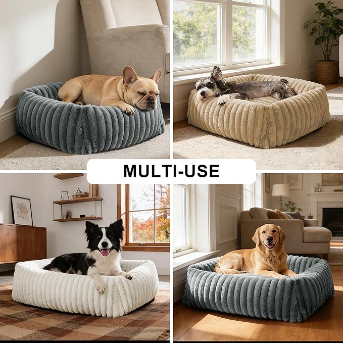 FURTIME Medium Dog Beds for Medium Dogs Washable, Orthopedic Dog Bed, Rectangle Warming Soft Calming Sleeping Puppy Bed Durable Pet Bed with Anti-Slip Bottom M Plus (30"x24"x8")