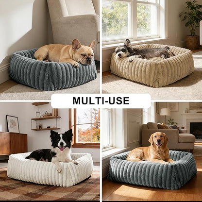 FURTIME Dog Bed for Small Medium Dog, Washable Orthopedic Pet Bed with Removable Cover, Rectangle Soft Calming Sleeping Puppy Bed Durable Pet Cuddler with Anti-Slip Bottom, Cream, M (25"x21"x7")