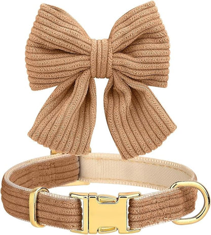 Didog Cute Small Dog Harness Collar and Leash Set with Bowtie, Breathable Soft Mesh Padded Puppy Harness, Dog Harness for Small Dogs Daily Walks Parties, Holiday Gatherings & Gifts, Brown, M
