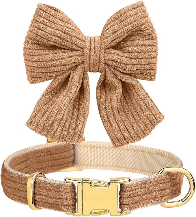 Didog Cute Small Dog Harness Collar and Leash Set with Bowtie, Breathable Soft Mesh Padded Puppy Harness, Dog Harness for Small Dogs Daily Walks Parties, Holiday Gatherings & Gifts, Brown, S