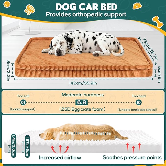 Dog Car Bed, Non-Slip Backseat Extender Pet Mat, Removable Washable Dog Bed for SUVs, Sedans & Trucks, Anti-Slip Travel Bed for Dogs, Easy Clean & Scratch-Proof & Comfort XL (56" Lx28.7 M×2" H)