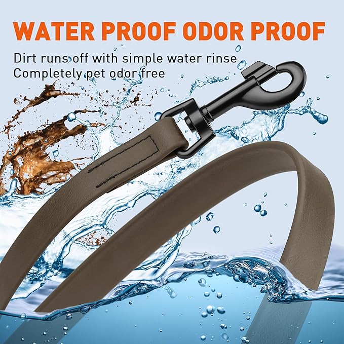 Dogline Biothane Waterproof Dog Leash Strong Coated Nylon Webbing with Black Hardware Odor-Proof Easy to Clean High Performance for Small or Large Dogs Made in USA 4 or 6 ft Lead, Dark Chocolate Brown