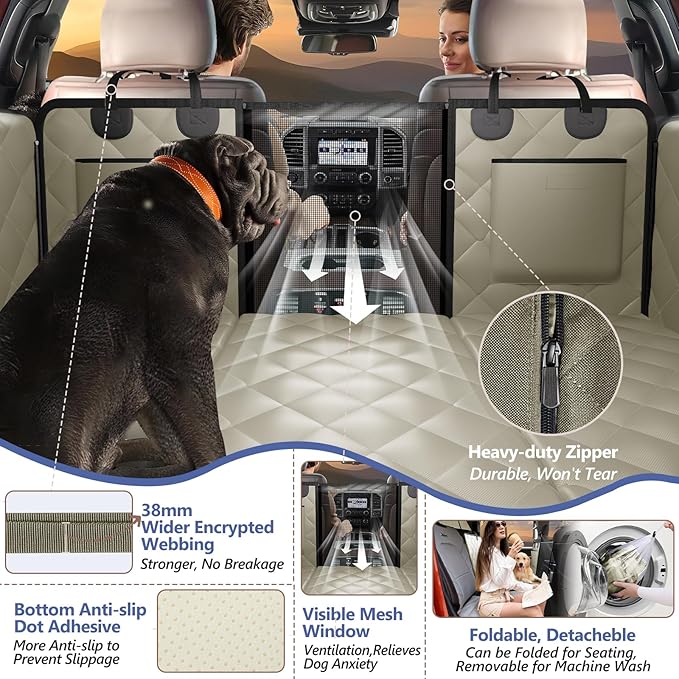 ROUWINNE Back Seat Extender for Dogs Truck-Large Space, Pet Seat Cover Back Seat Hard Bottom Holds 400lbs, Waterproof Dog Hammock for Crew Cab Trucks F150, RAM1500, Sierra, Tundra, Silverado