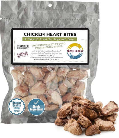 Fresh Is Best Freeze Dried Dog Treats - Raw Freeze Dried Chicken Hearts for Dogs & Cats - Dog Training Treats in Resealable Zipper Bag - High-Protein Single Ingredient - Made in The USA