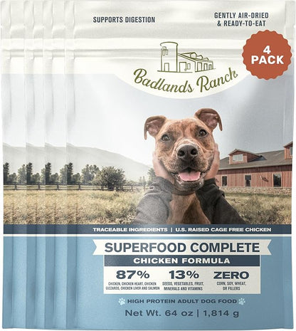 BADLANDS RANCH by Katherine Heigl – Superfood Complete Air-Dried Chicken Dog Food – High Protein with Superfoods for Daily Wellness & Consistent Nutrition – 64 oz (Pack of 4)