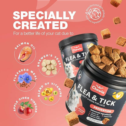 Flea Treatment for Cats - Daily Oral Cat Flea and Tick Treatment Chews - Chewable Kitten Flea Treatment - Soft Treats for All Breeds & Ages - Natural Chicken-Flavor Flea and Tick Supplement for Cats