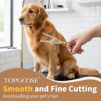 TOPGOOSE Professional Thinning Scissors for Dog Cat 7.5'' Pet Grooming Scissors 440C Stainless Steel Thinning Shears for Dogs 56 Teeth (Rose Gold, Thinner)