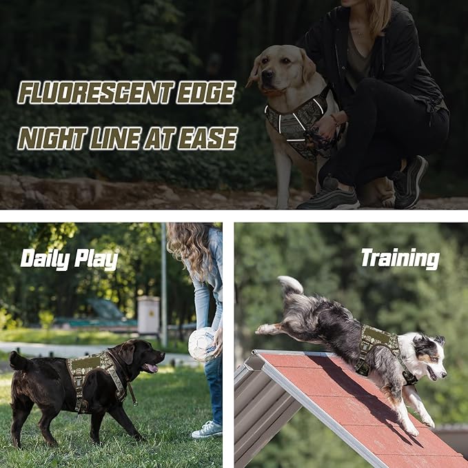 AUROTH Tactical Dog Harness for Large Dogs No Pull Adjustable Pet Harness Reflective K18 Working Training Easy Control Pet Vest Military Service Dog Harnesses