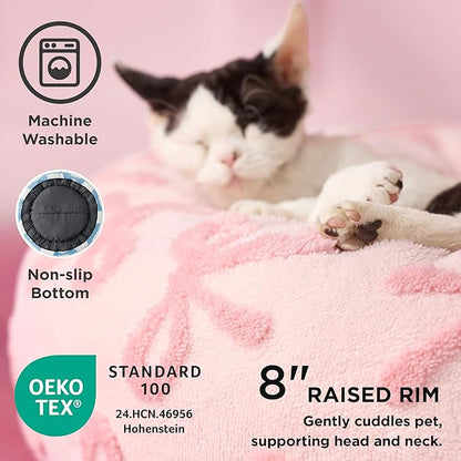 LE SURE Donut Small Dog Bed - Round Cat Beds for Indoor Cats Anti-Anxiety Calming Gift for Pets, Washable Cute Modern Beds with Jacquard Shaggy Plush & Anti Slip Bottom, 27 Inch, Pink Taffy