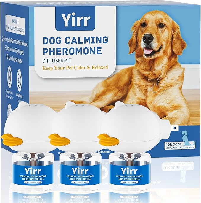 Yirr Dog Calming Diffuser, 6 in 1 Puppy Pheromones Calming Diffuser, Relaxing Pheromone for Dogs Relief Stress Anxiety Fighting Scratching Barking, Help Train Dog to Pee, 3 Diffuser 3 Refill(48ml)
