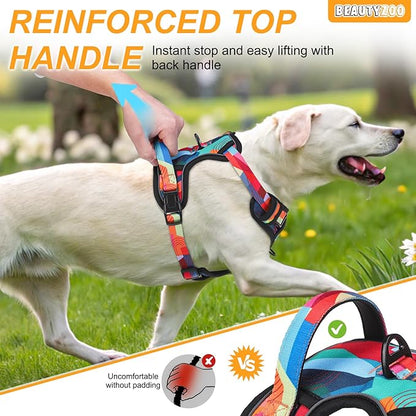BEAUTYZOO No Pull Dog Harness Large, Adjustable Dog Harness and Leash Set -Easy Wearing with 3 Buckles/Control Handle,No Choke Soft Padded Reflective Pet Vest for Training Walking Hiking, L