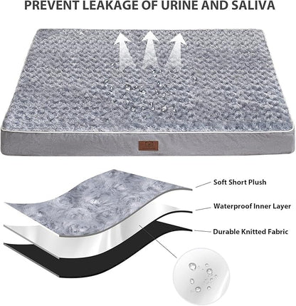 WNPETHOME Orthopedic Large Dog Bed, Large Waterproof Dog Bed with Removable Washable Cover & Anti-Slip Bottom,Egg Crate Foam Pet Bed Mat,Soft Rose Plush Pet Crate Mat