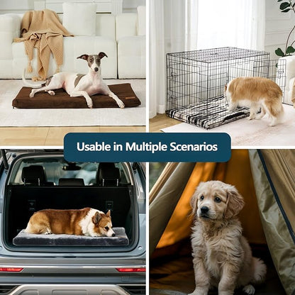 Dog Crate Pad - Dog Bed Large Sized Dogs with Removable Washable Cover and Waterproof Lining - Memory Foam Pet Bed for Crate - Reversible Kennel Mat (Cool & Warm), 36-inch, Brown