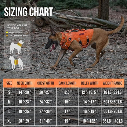 OneTigris Large Tactical Dog Harness, No Pulling Adjustable Dog Vest Harness, Heavy Duty Dog Harness with Handle, Large Hook and Loop Panels for Patch(Orange,XL)