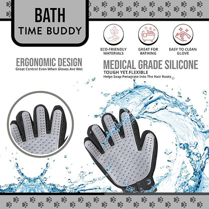 Pet Grooming Gloves – 1 Pair – Deshedding & Bath Massage Mitts for Dogs & Cats – Choose from 5 Colors – Adjustable, Reusable & Easy to Clean (Gray)