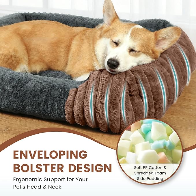 Dog Beds for Large Sized Dogs 35x28 Inch, Comfort-Sided Orthopedic Dog Bed Couch with Breathable Shredded Memory Foam, Faux Rabbit Fur Pet Bed, Non-Detachable, Non-Slip, Machine Washable