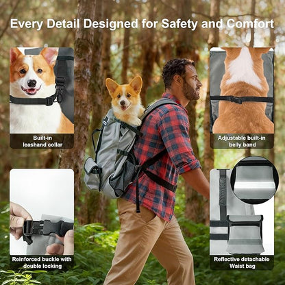 Furtent Dog Backpack Carrier, Ergonomic Pet Travel Bag, Suitable for Medium and Large Dogs, Built-in Leash and Adjustable Buckle, Ideal for Hiking and Cycling, M