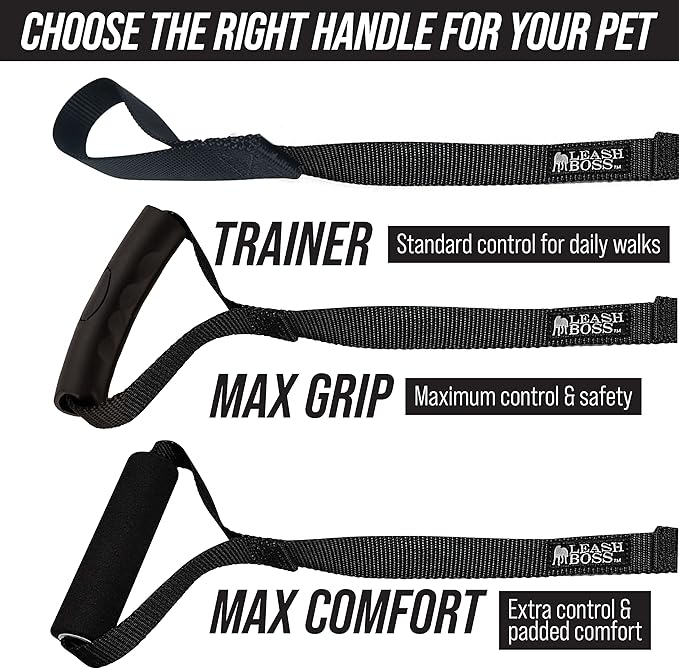 Leash Boss Free Range - Long Dog Leash for Large Dogs + Drawstring Backpack - 1 Inch Nylon Training Lead with Padded Handle (Black) (50 Ft)