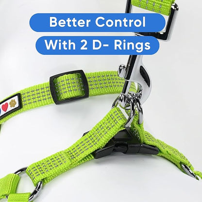 Pawtitas Reflective Step-in Dog Harness – Adjustable No-Pull Vest for Puppies to Seniors, Safe & Comfortable, L Green