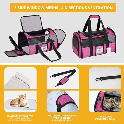 SECLATO Airline Approved Cat Carrier, Soft-Sided Pet Travel Carrier for Cats and Small Dogs up to 15lbs, TSA Approved Under Seat Carrier with Collapsible Bowl, 17x12x11 Inch, Red