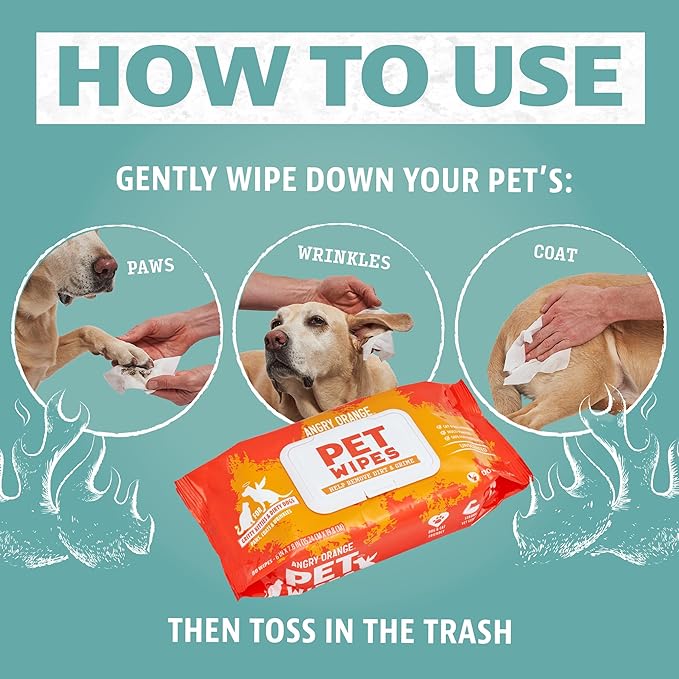 Angry Orange Unscented Pet Wipes - Hypoallergenic & Fragrance-Free With Aloe & Chamomile - Thick Grooming Wipes for Paws, Fur, Butt - Safe for Dogs & Cats, Gentle for Sensitive Skin - 80 Count, 1 Pack