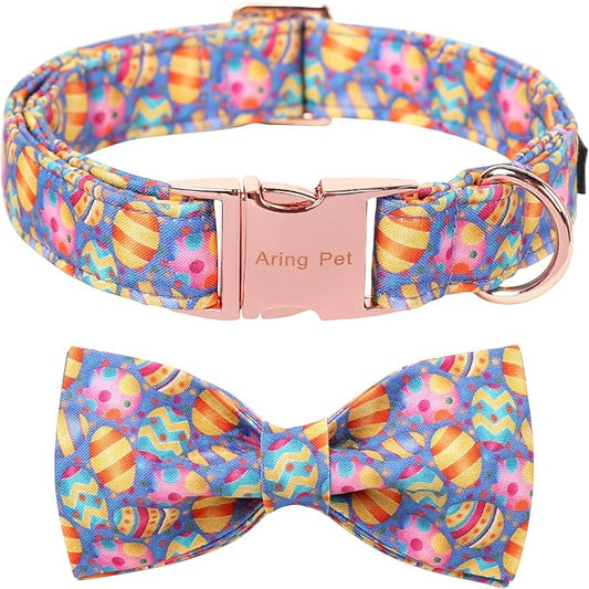 ARING PET Easter Dog Collar, Cute Purple Easter Eggs Pet Collars with Bow Tie for Puppy Small Medium Large Dogs-XL