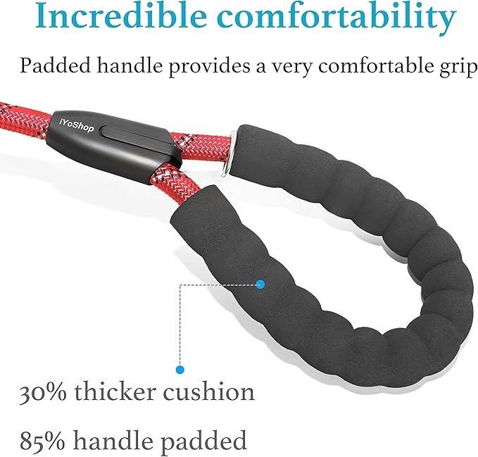 iYoShop Dual Dog Leash - 360° Swivel, No Tangle Walking Leash with Shock Absorbing Bungee for Two Dogs (Large, 25-150 lbs, Red)