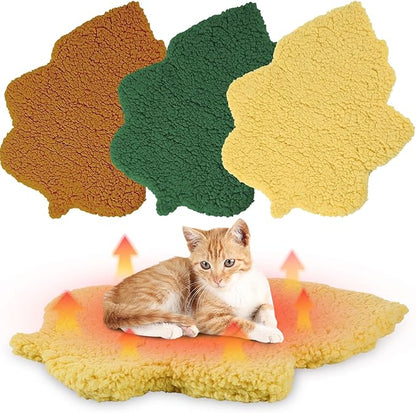 BrightRow 3 Pack Self Warming Pet Bed Leaf Shape Self Heating Cat Dog Mat Washable Thermal Sleeping Pad for Indoor Outdoor Hedgehog, Bunny, Sugar Glider, Rat, Chinchilla(Mixed Colors,Small-16 x20)