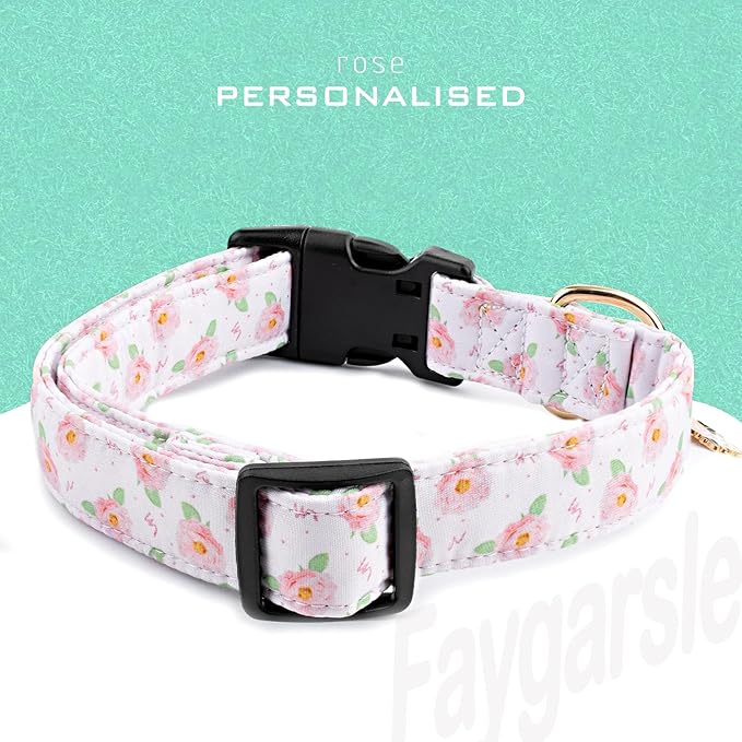 Faygarsle Floral Rose Patterned Cotton Dog Collar for Small, Medium, Large Boys Girls Dogs L