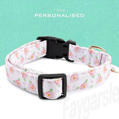 Faygarsle Floral Rose Patterned Cotton Dog Collar for Small, Medium, Large Boys Girls Dogs S