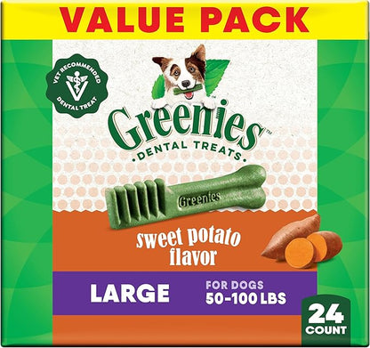 Greenies Veterinarian-Recommended Adult Natural Dental Dog Treats Large Size, Sweet Potato Flavor, 36 oz. Pack, 24 Count