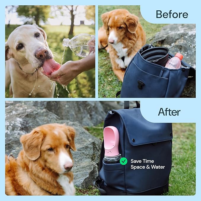 MalsiPree Dog Water Bottle - 19 Oz, Black, BPA-Free - Portable & Lightweight Water Dispenser with Bowl for Dogs - Leak-Proof & No-Waste Design for Travel