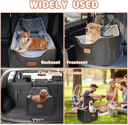 AlfaTok Memory Foam Booster Dog Car Seat with Washable Removable Cover, Elevated Pet Car Seat, Anti-Slip Sturdy Booster Seats for Small Dogs 35lbs, Seat Belt, Storage Pocket, Dog Blankets