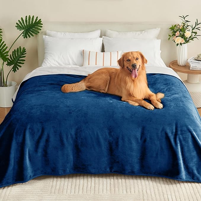 Yaning Waterproof Blanket 40"x60" for Adults, Reversible Waterproof Bed Cover for Dogs Cats Pets, Soft Leakproof Blanket for Bed Couch Sofa Furniture Protector, Navy Blue/Light Grey
