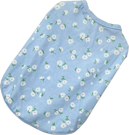 Summer Dog Cotton T Shirt Pet Tee Shirts Puppy Daisy Flower Prints Clothes Apparel for Small Dogs Cats