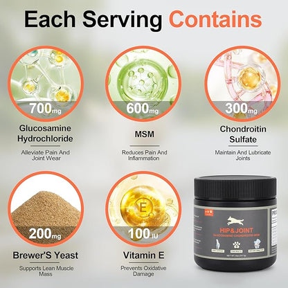 Hip and Joint Supplement Powder for Dogs Glucosamine for Dogs, Dog Arthritis Vitamins for Hip and Joint Pain Relief Contains Glucosamine Chondroitin MSM Vitamin E for All Breeds and Sizes