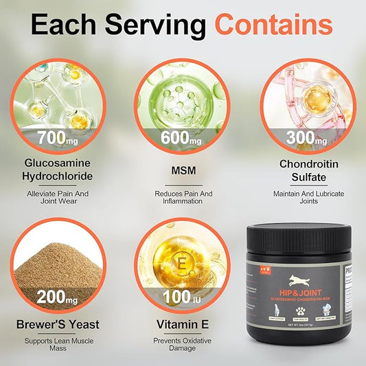 Hip and Joint Supplement Powder for Dogs Glucosamine for Dogs, Dog Arthritis Vitamins for Hip and Joint Pain Relief Contains Glucosamine Chondroitin MSM Vitamin E for All Breeds and Sizes