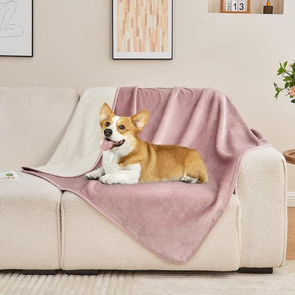 Yaning Waterproof Blanket 60"x80" for Adults, Reversible Waterproof Bed Cover for Dogs Cats Pets, Soft Leakproof Blanket for Bed Couch Sofa Furniture Protector, Dusty Pink/Off White