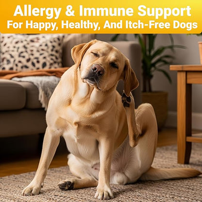 WuffWell Dog Allergy Chews – Supports Immune System & Dog Itching Skin Relief – Advanced All Natural Ingredients & Soft Chews for Dog's Skin Irritation – Made in USA – 140 Count