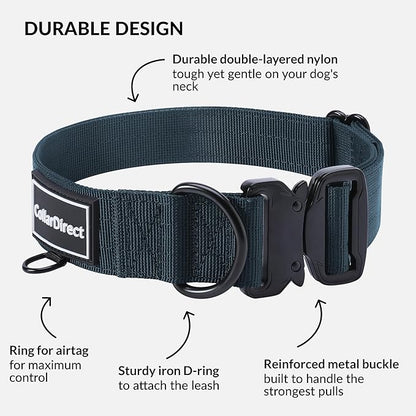 Heavy Duty Dog Collar for Large or Medium Dogs, Adjustable Strong Dog Collar for Active Dogs, Double-Layered Nylon (Dark Blue, 11-15)