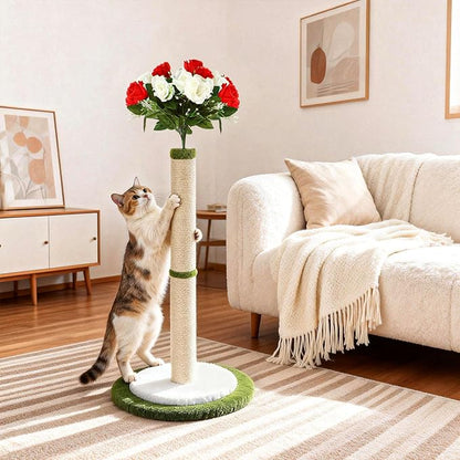CWV 45" Tall Cat Scratching Post, Cute Rose Flower Cat Scratcher for Indoor Adult Cats & Kittens, Cat Tree Tower with Sturdy Base, Sisal Rope, Interactive Toys & Cat Gifts, Rascadores para Gatos